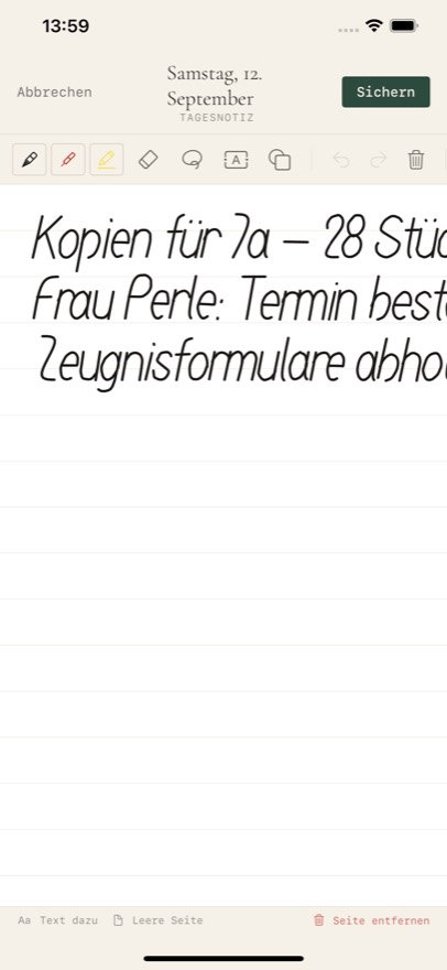 Tagesnotiz auf dem iPhone.